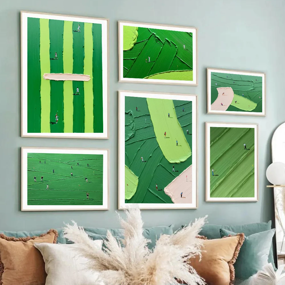 مجردة الأخضر جولف المشهد ثلاثية الأبعاد الملمس الفن قماش اللوحة الشمال نمط الحد الأدنى الإبداعية الملصقات الحديثة غرفة المعيشة ديكور المنزل #2