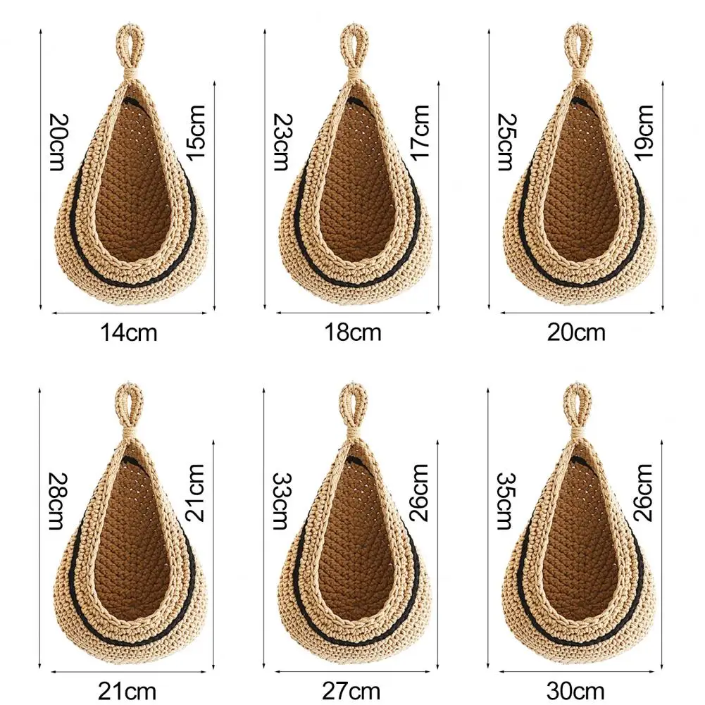 Woven Hanging Wall Basket Cotton Rope Knitted Rustic Boho Jute Waterdrop Shape Fruits Vegetable Storage Net Bag Kitchen Supplies