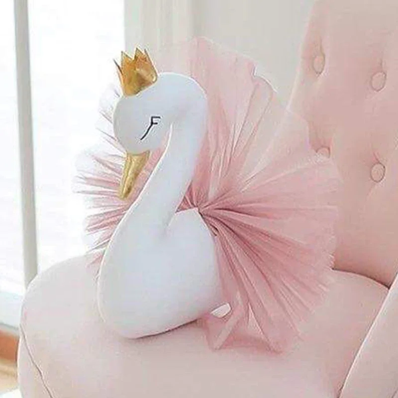 Golden Crown Swan Doll Art Wall Hanging Baby Girl Room Decor Birthday Photography Props Swan Animal Fill Doll Decoration Gift