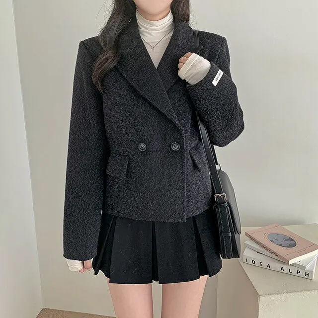 MiiiiX Office Lady Formal Suit Jacket Women's Blazer Autumn Fashion Lapel Loose Double Breasted Woolen Coat Casual Outerwear