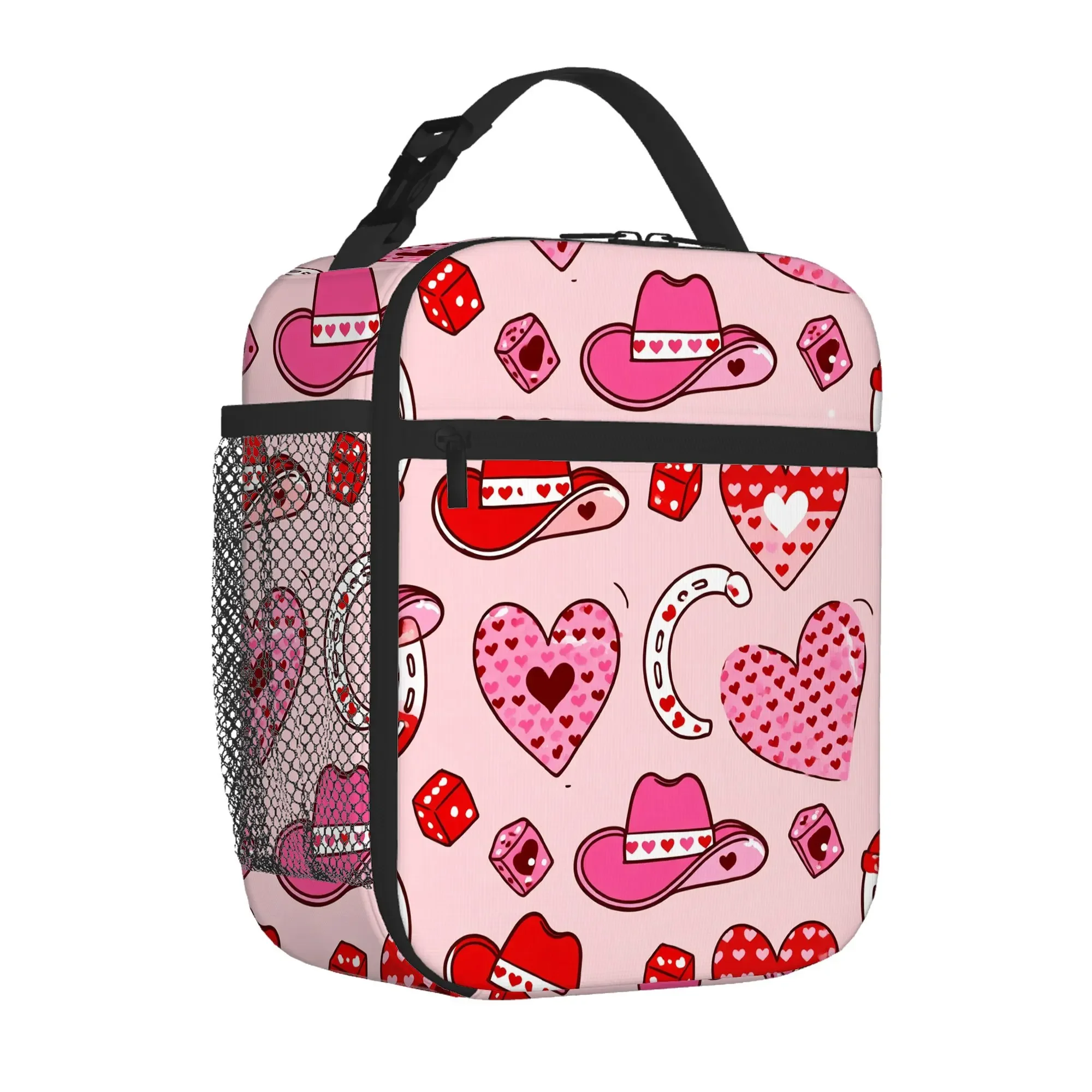 1pc Cute Heart and Cowboy Hat Patterned Thermal Bag | Polyester, Non-Food Contact, Suitable for Home, Restaurant