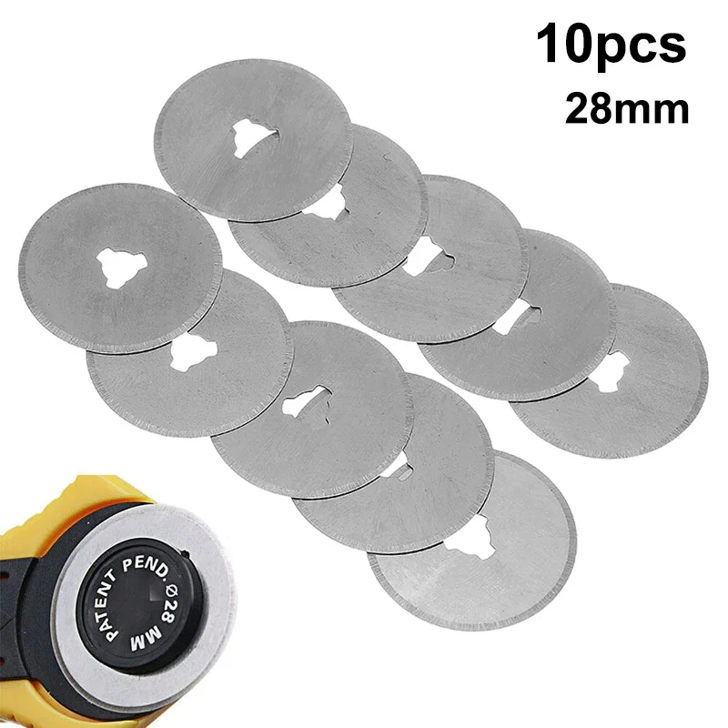 10Pcs 28mm Round Knife Rotary Cutter Blades Steel Replacement Patchwork Cutting Blade Fabric Leather Cloth Refill Blades DIY