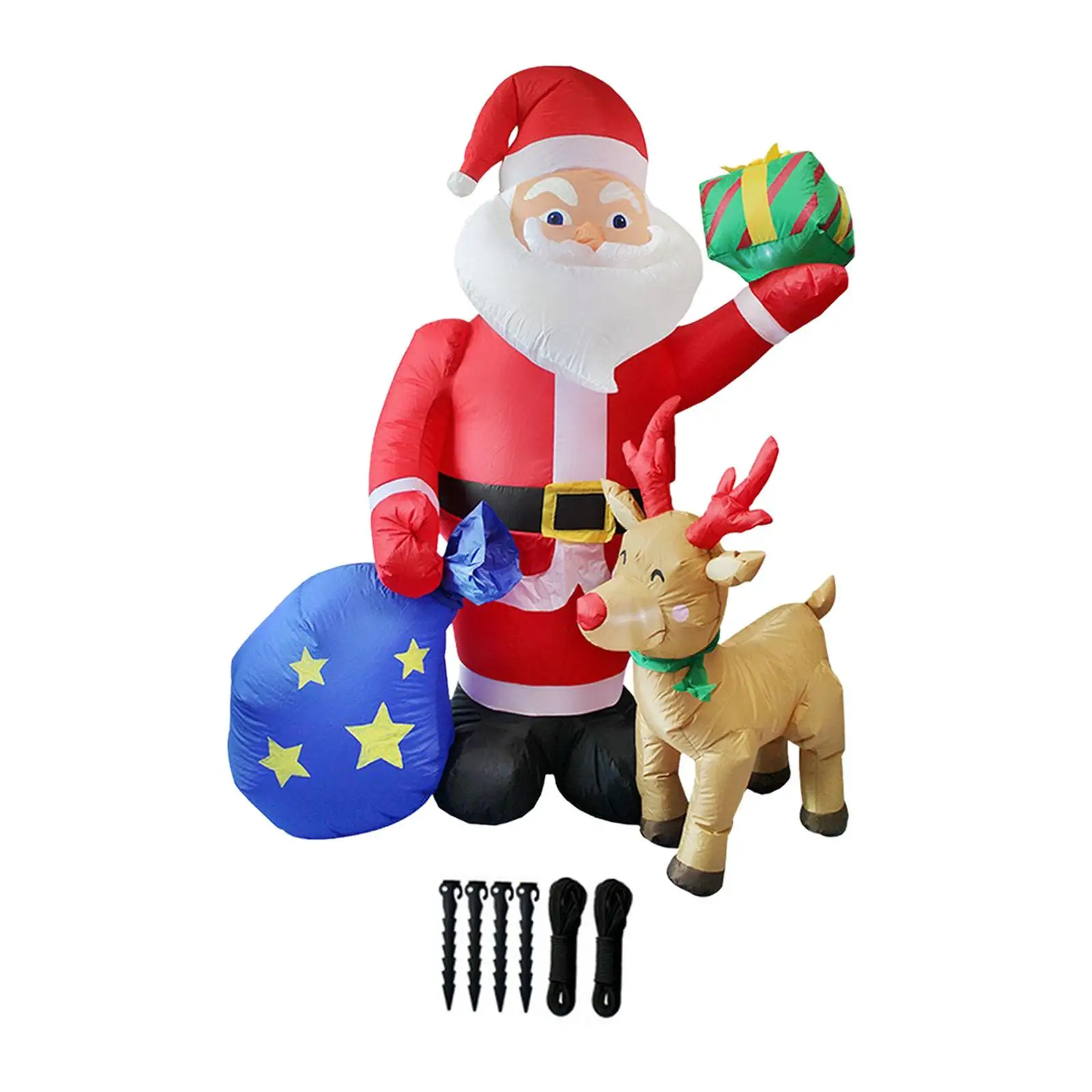 6 ft/1.83 M Inflatable Santa Claus Home Decor with Gift Bag Gift Home Furnishing Ornament with Light for Lawn Party Patio Garden