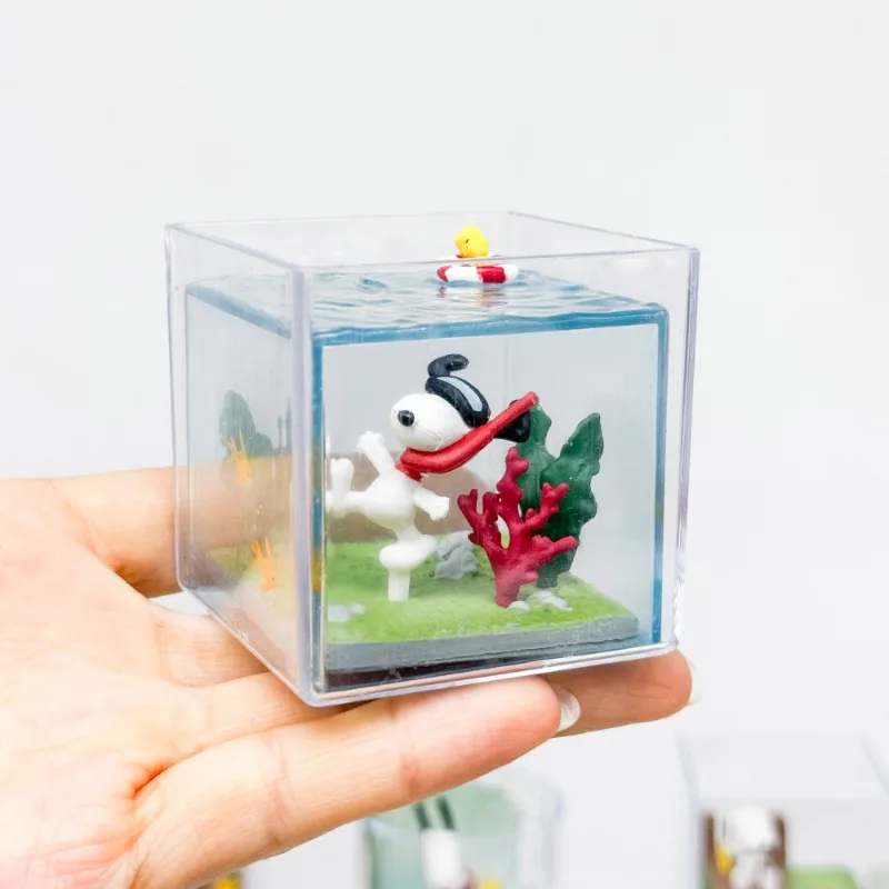 RE-MENT Snoopy Szene Happy Terrarium Miniatur Landschaft Flasche Blind Box Spielzeug Anime Figuren Sammeln Ornamente