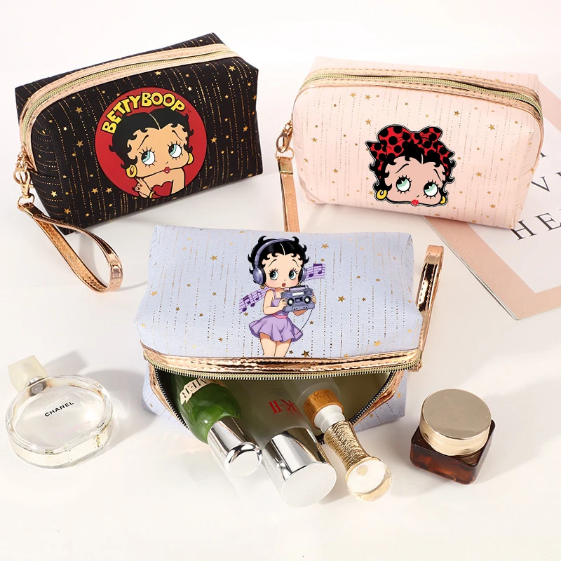 B-Bettys-Boops Women Cosmetic Bag kawaii Makeup Bag Girl Toiletry Bag Female Storage Cases Ladies Makeup Pouch Purse Wallet Gift