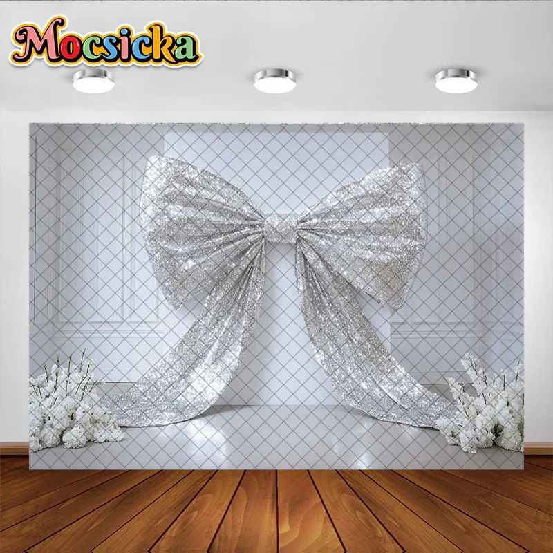 Mocsicka Photography Background Pink Shiny Bow Ribbon Decoration Backdrop For Adult Female Pregnant Woman Portrait Studio Props
