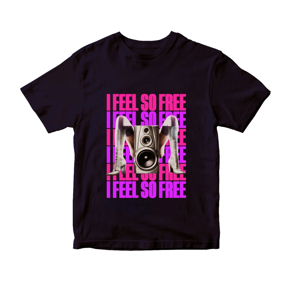 I Feel So Free T Shirt Men Women High Heel Boots Speaker Disco Music Print Short Sleeve Cotton Casual Tops