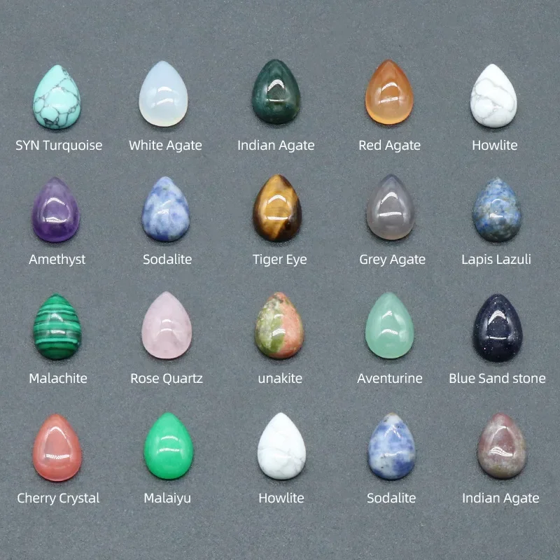 10PCS  10X14MM Water Drop Gemstone Cabochons Flatback Natural Energy Stone Cab Covers No Hole for Jewelry Craft Making