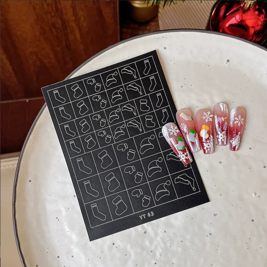 Accessori per nail art natalizi Adesivi Ghirlande dipinte a spruzzo Campane Guanti di renna Pupazzo di neve Unghie Decorazioni 3D Adesivi fai da te