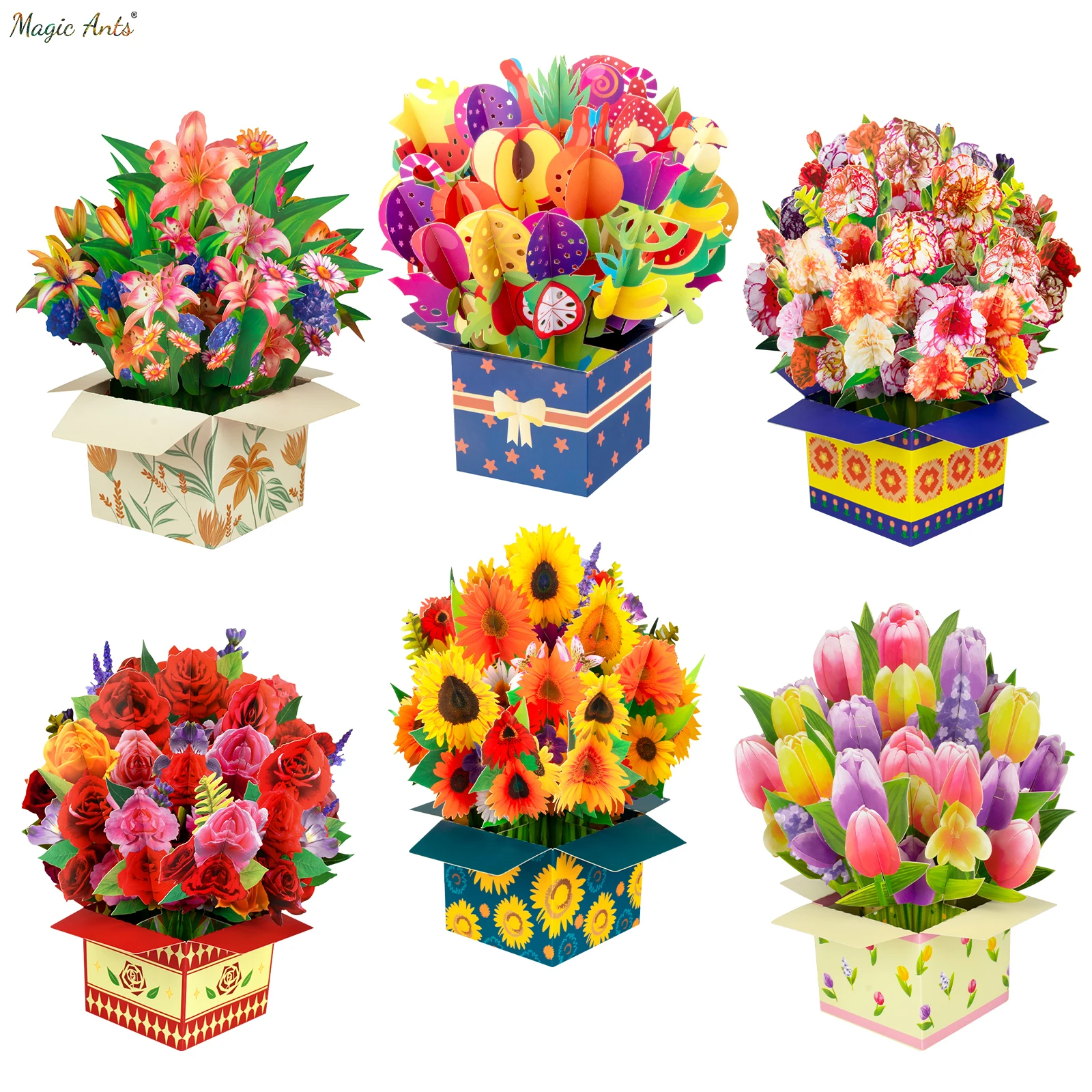 3D Flowers Bouquet Pop Up Card for Mother's Day Birthday Anniversary Thanksgiving Greeting Cards All Occasions