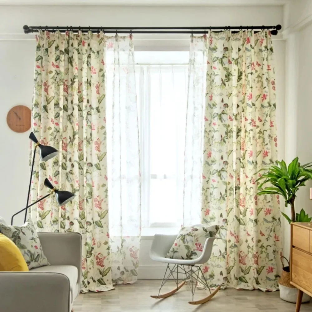 Pastoral Floral Blackout Curtains For Living Room Bedroom Printed Blossom Window Linen Curtains Home Decor Tulle Drapes