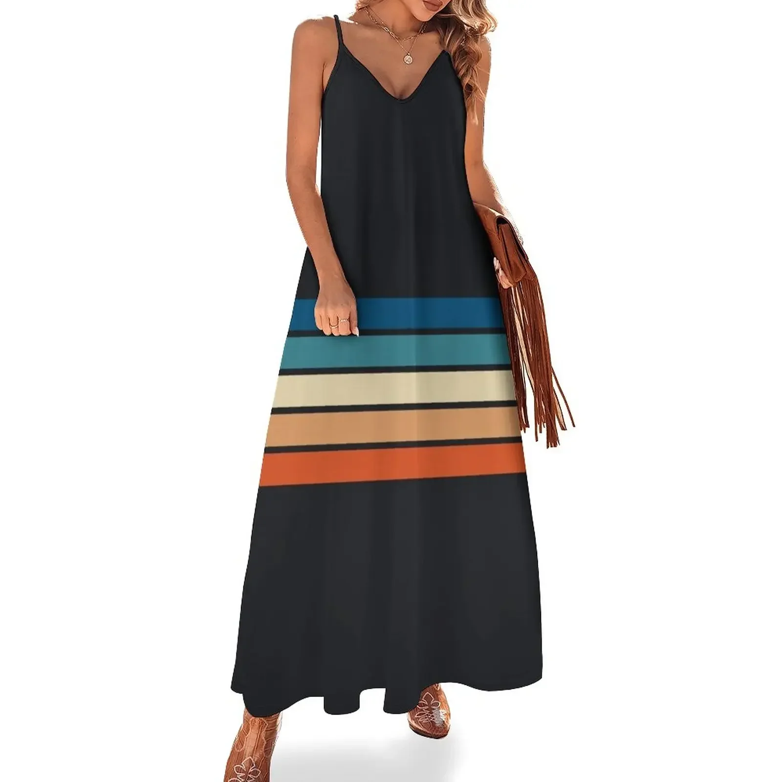 

70s Vintage Retro Stripes Sleeveless Dress ladies dresses for special occasions elegant women's sets Dress