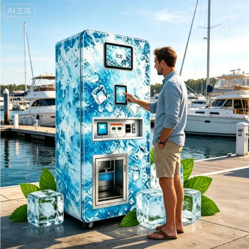 Commercial ice machines for cooler icing, outdoor camping, fishing, gas stations, and automated water treatment communities
