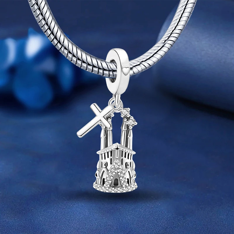 925 Sterling Silber Kirchenarchitektur Heilige Mutter Anhänger Perlen Passend für Original Armbänder Armreifen Feiner Schmuck Geschenk