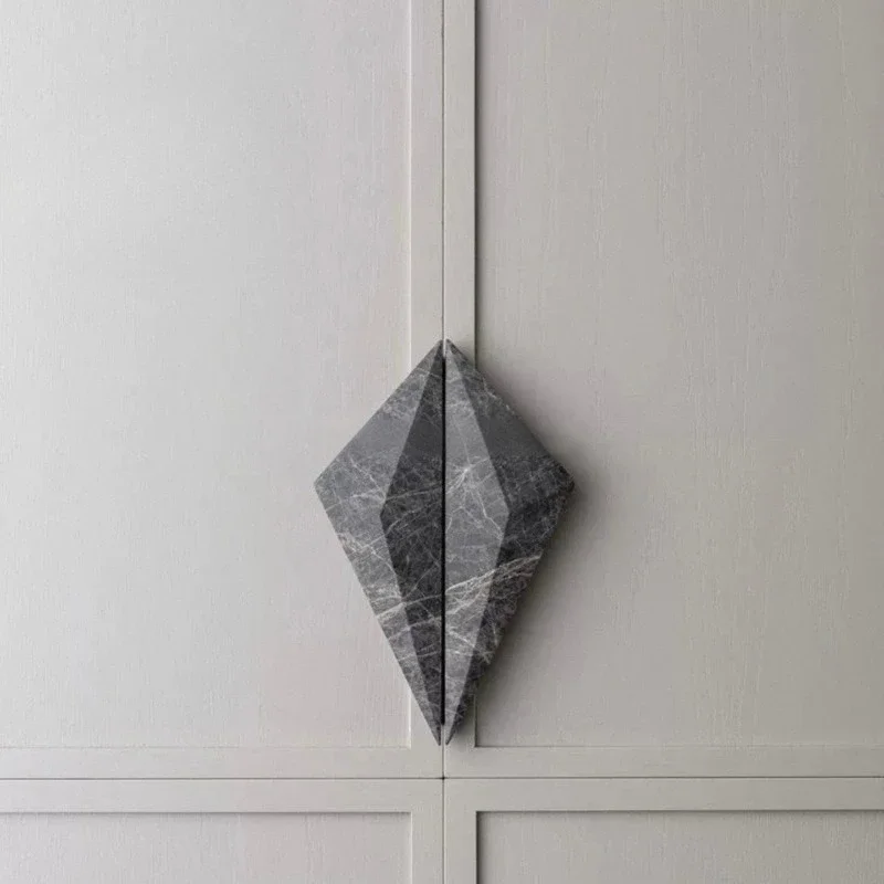 Minimalist Natural Marble Diamond Large Pull Handle Luxury Villa Wardrobe Door Knob High-Grade Travertine Wardrobe Door Pull