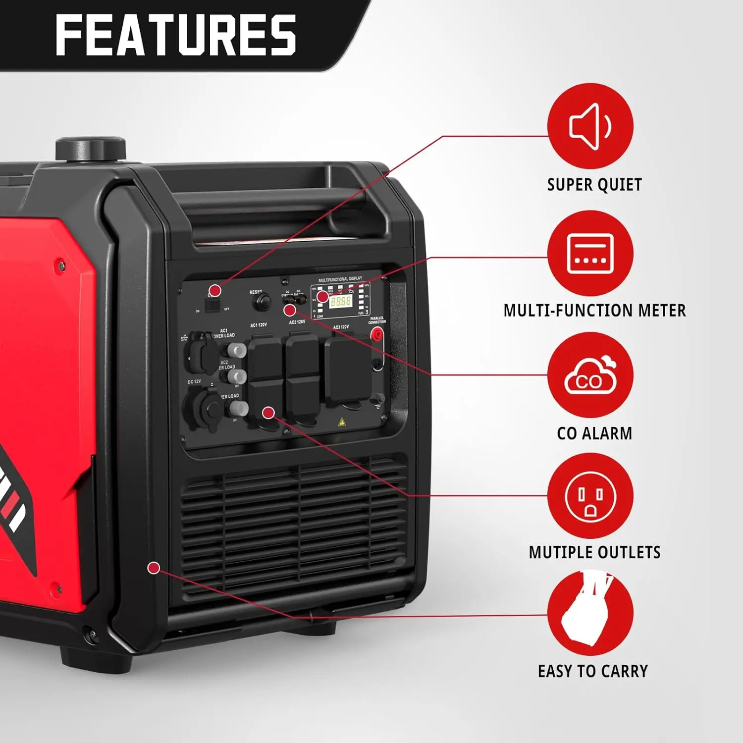 5000-Watt Gas-Powered Portable Inverter Generator with CO Sensor, RV Ready 30A Outlet, Wheels Handle Kit, EPA Compliant