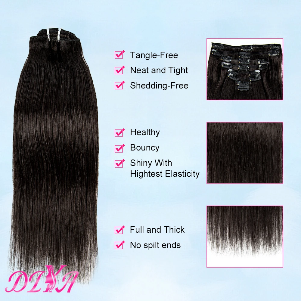 Clip-in menselijk haarverlenging 120G natuurlijke kleur haarverlenging menselijk haar 8 stuks remy-haar steil echt haar clip-in