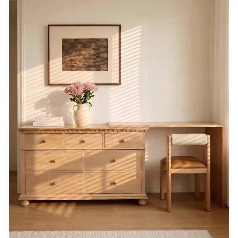 Modern Lighted Solid Wood Makeup Vanity Chest Round Anti-collision Corner Storage Cabinet for Bedroom & Bathroom Use