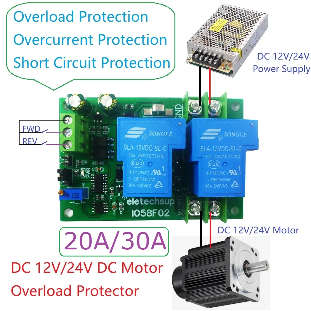 DC 12V 24V Brushed Motor Forward Reverse Controller Overload Overcurrent Short Circuit Overheat Protector Module