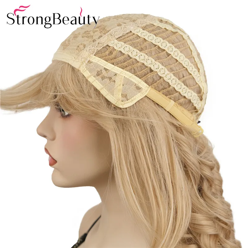 شعر مستعار ذهبي طويل مجعد من سترونج بيوتي، شعر مستعار للحفلات التنكرية للنساء، شعر صناعي ناعم طبيعي