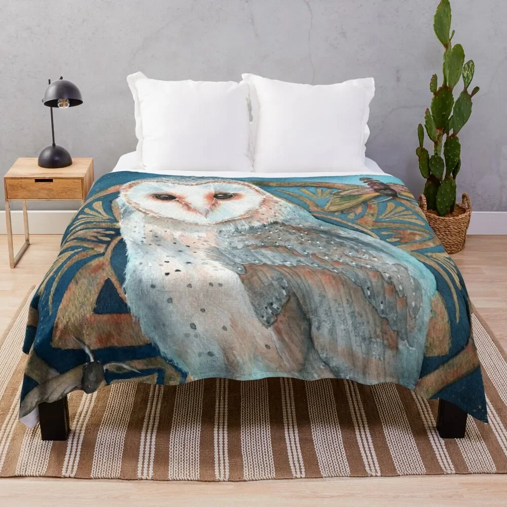 Watercolor barn owl with two hawkmothes Throw Blanket Sofas Nap Soft Big Blankets For Bed Blankets