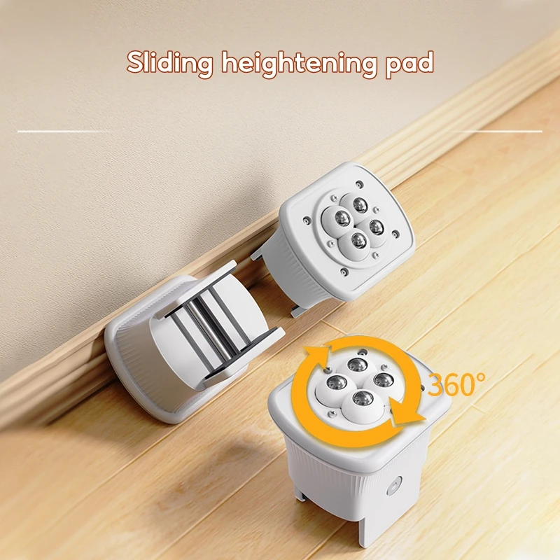 Eary 4 Pcs Square Pushable 360° Furniture Support Feet Silent Rolling Metal Roller Height Adjustable for Closet Table Furniture