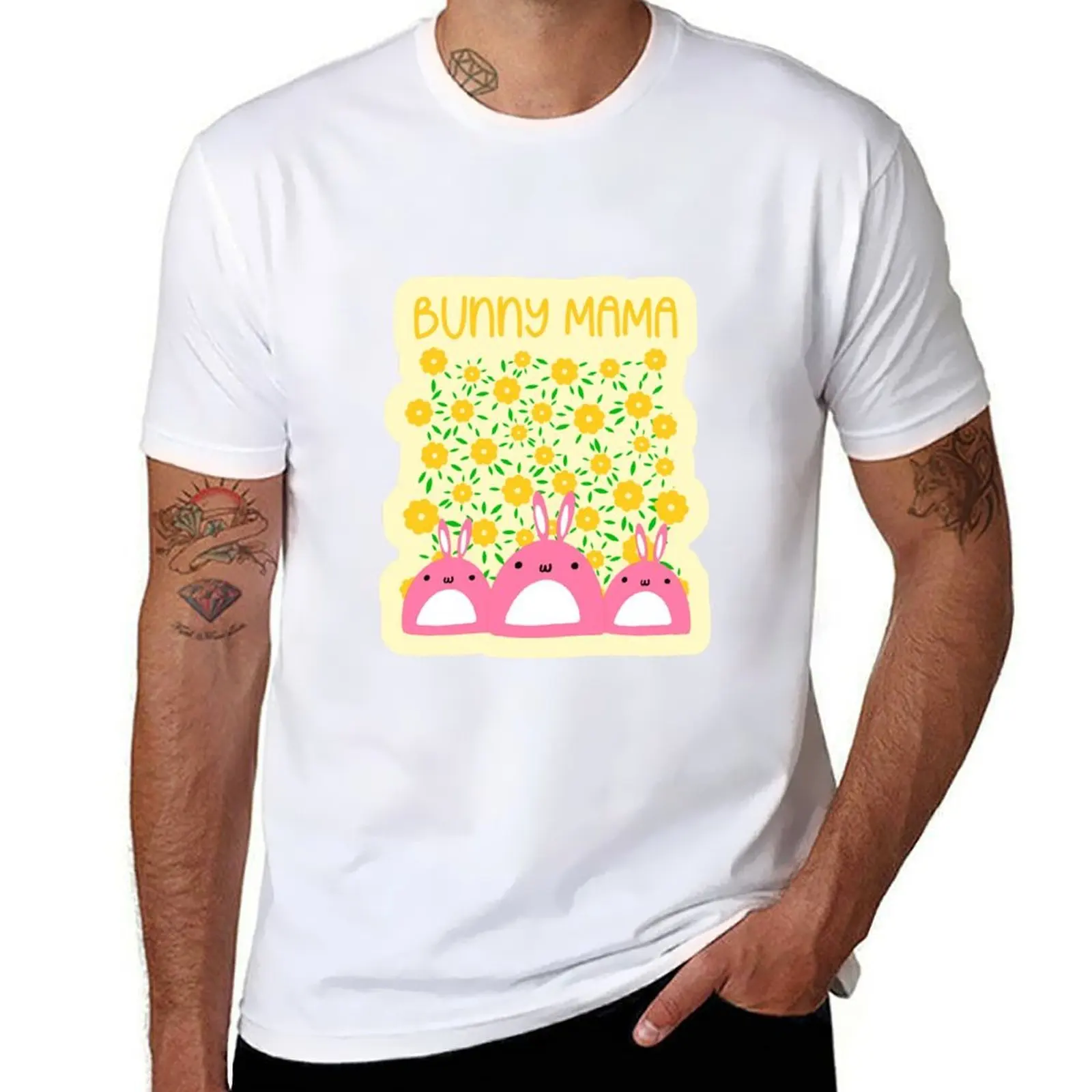 

Футболка Bunny Mama Kawaii с розовыми кроликами и ромашками, мужская простая мужская футболка с рисунком, футболка