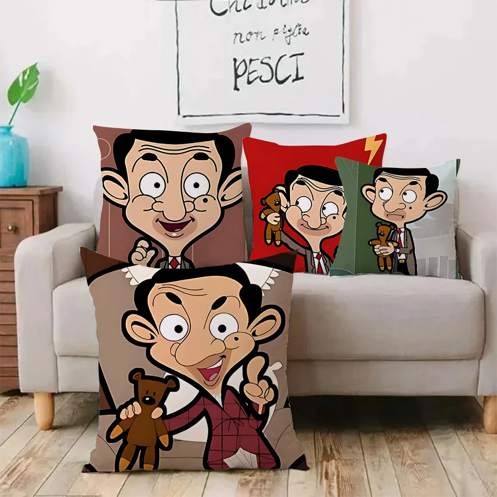 Mr. Bean Cartoon Pillow Covers Cartoon Sofa Decorative Home Double-sided Printing Short Plush Cute Cushion Cover