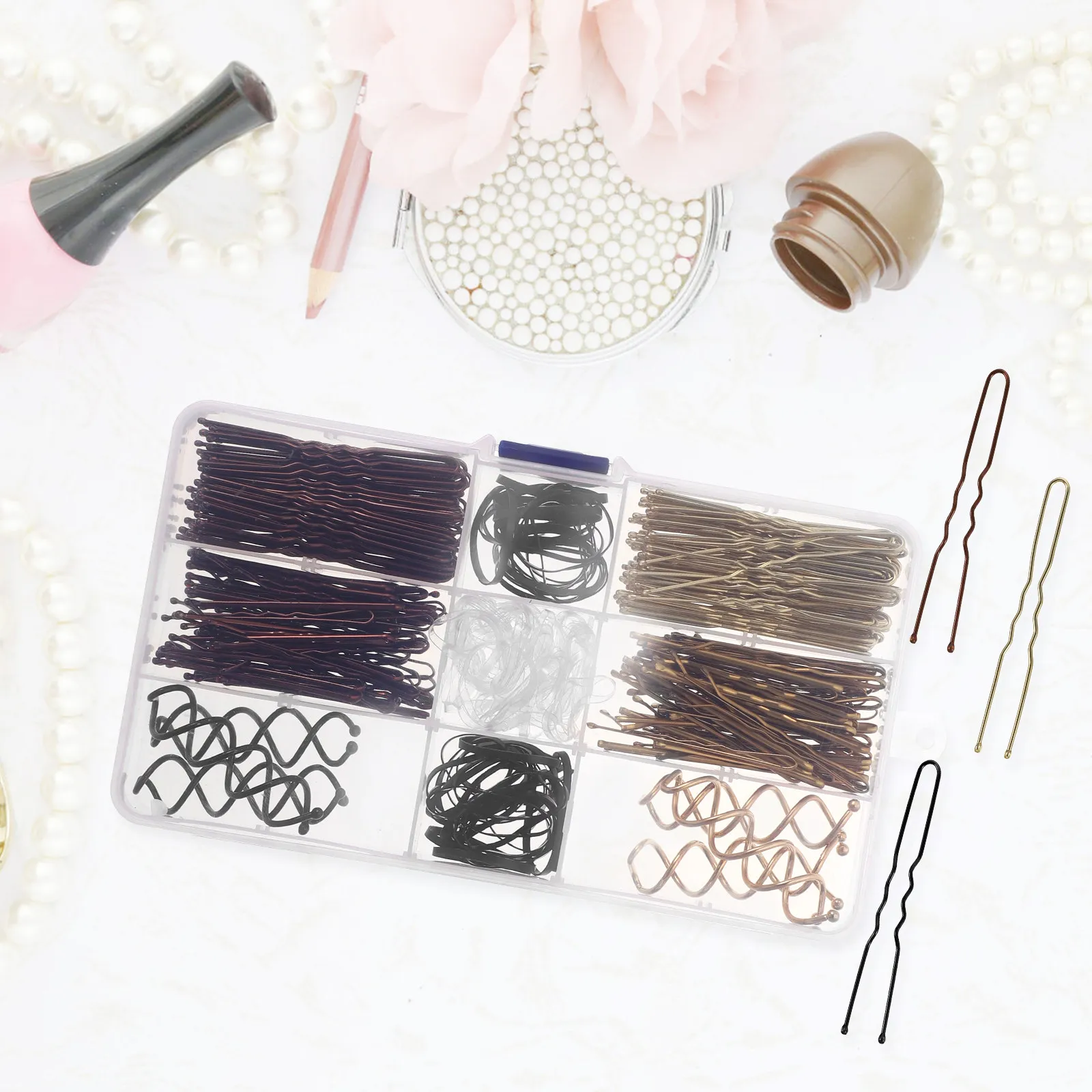 

1 Box U-Shaped Bobby Pins Bands Kit For Women Styling Accessories Mini Pins For Thin Hair Updo Buns Party Daily Use Hair Styling