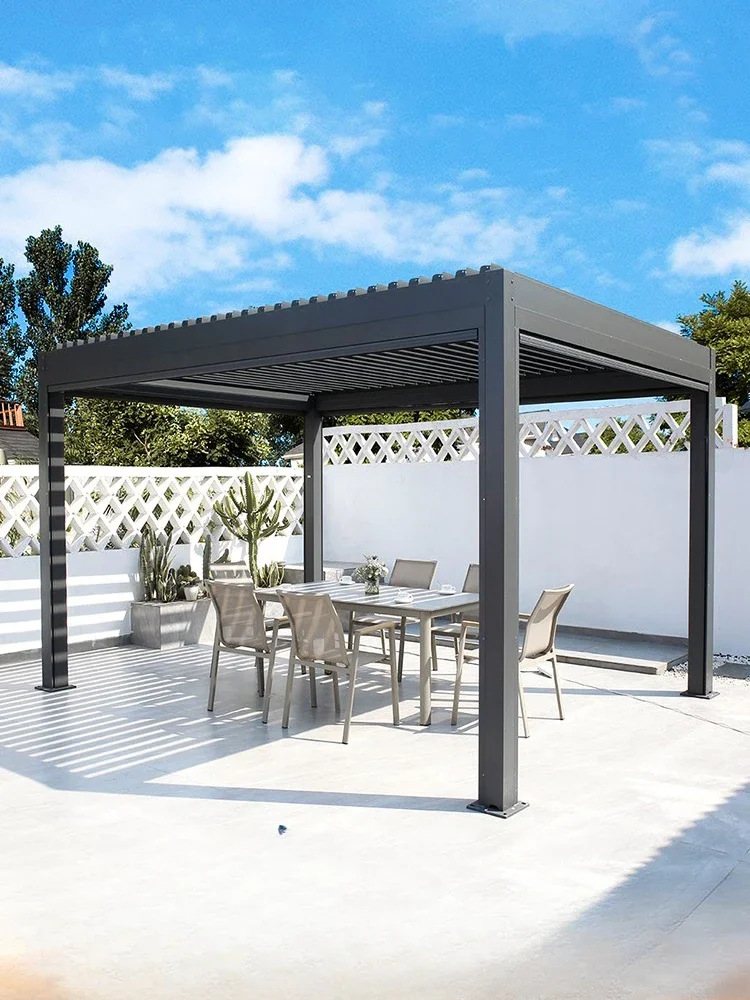 

Outdoor Louver Flip Electric Cooling Pavilion Aluminum Alloy Chinese Outdoor Sunshade Canopy Villa Courtyard Outdoor Garden