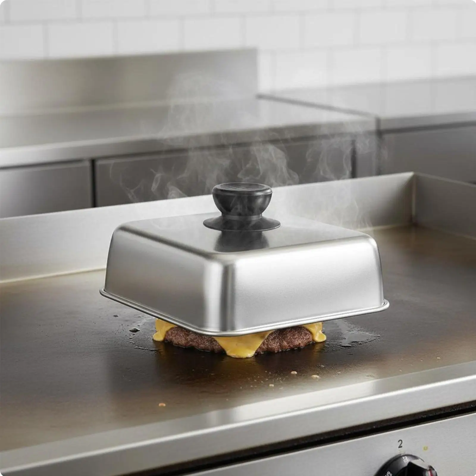 Square Burger Cover Cooks Evenly Cheese Melting Dome Rust Resistant Square Basting Cover for BBQ Enthusiasts, Chefs, Barbecue, view 5