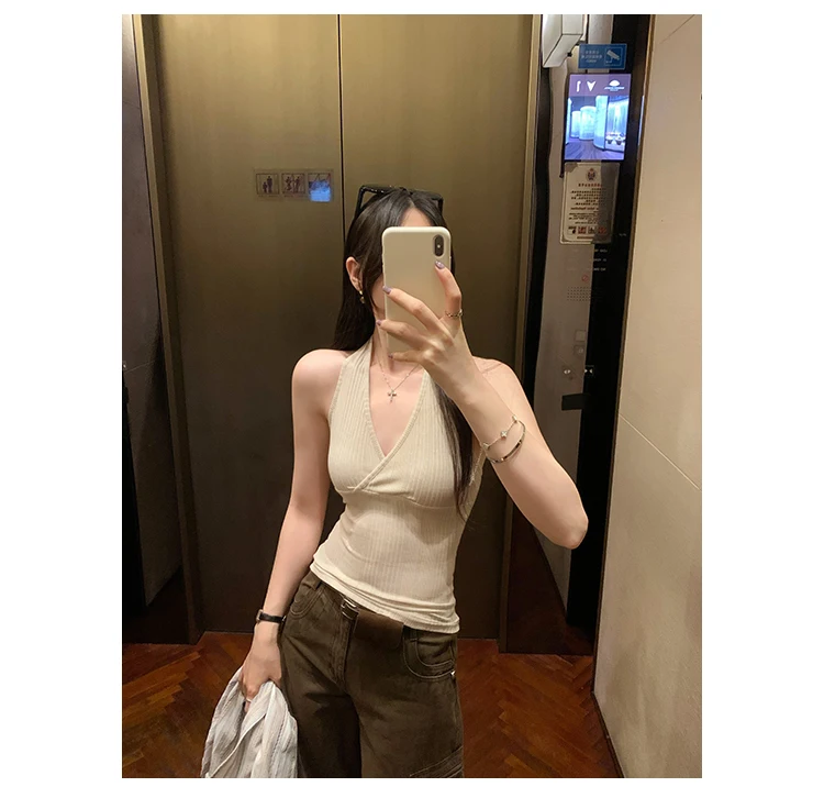 Spice-Girl-Style Neckholder-Cross-V-Neck-Camisole für Damen – Sommer 2026 Neuheit – Outerwear Tank Top im koreanischen Stil – Einfarbiges Crop Top – Detail 11