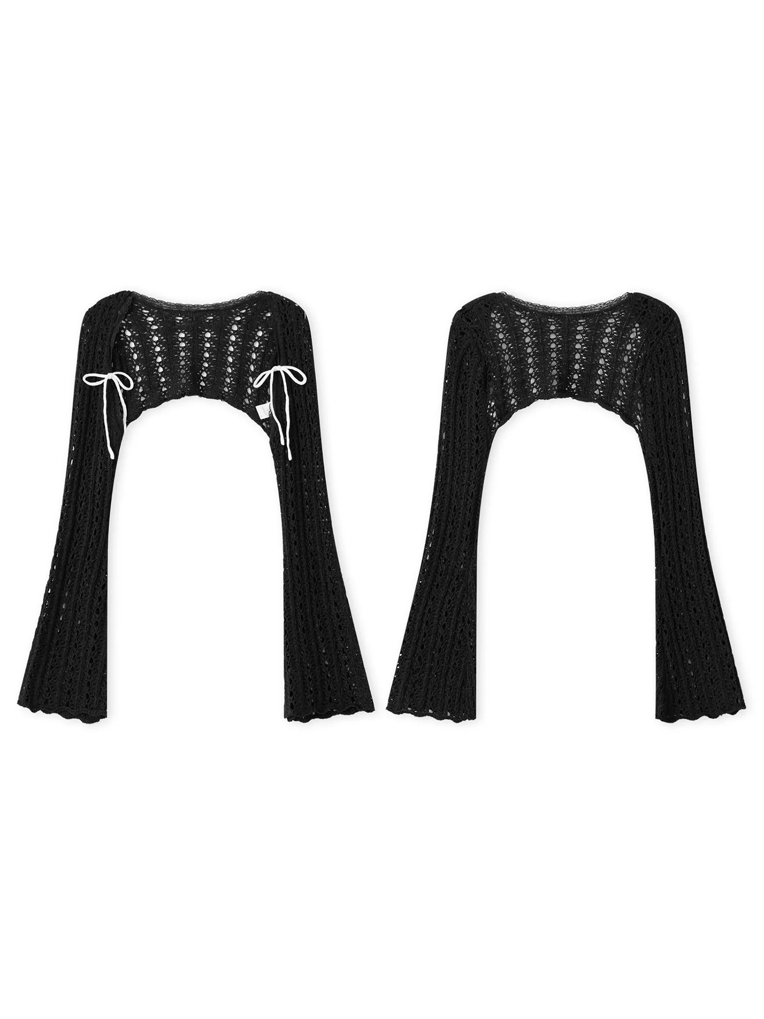 Cardigan en tricot ouvert sur le devant pour femmes, pull élégant, léger, couleur unie, manches longues cloche, boléro, manteau haussement d'épaules