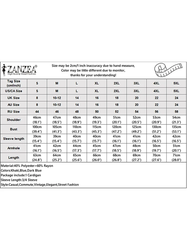 Plus Size Shirts ZANZEA Damen Strickjacken 2025, modisch, 3/4-Ärmel, modisch, solide Blusen, Herbst, Knöpfe, lässig, locker, elegant, Top