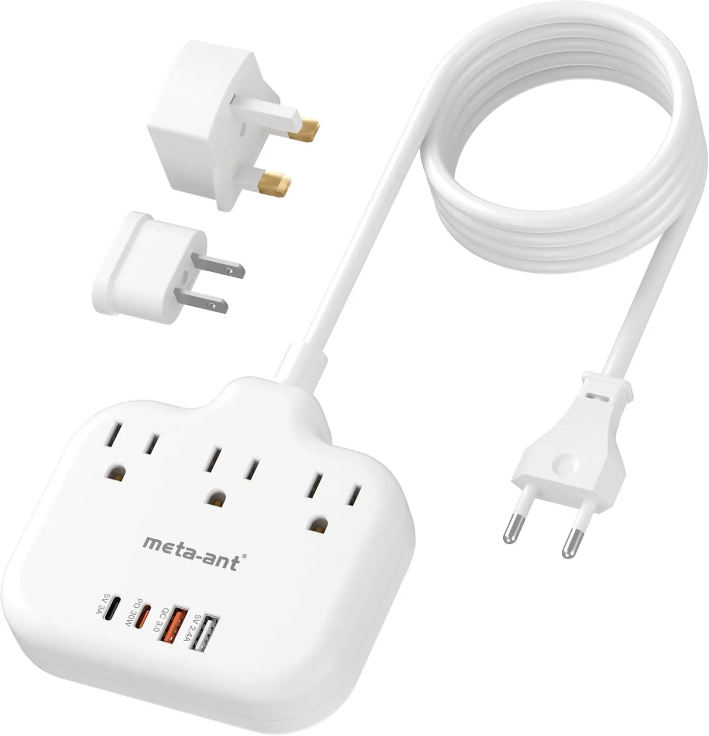 

Pd30W European Travel Plug Pter, International Power St With 3 Outlets 4 Usb Ports(2 Usb-C), Universal Travel Pter With 5Ft