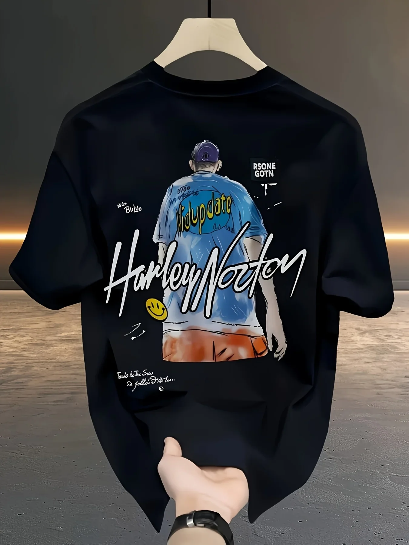 Men's Figure Graphic T Shirt Harley Norton Watercolor Boy Print Oversized Streetwear Vintage Graffiti Style Summer Daily Tee Top