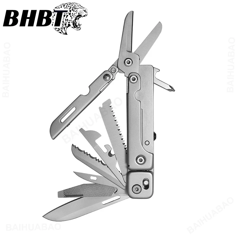 BHBT 14-in-1 EDC Multitool with Detachable Scissors Men Portable Survival Hand Tools Outdoor Camping Equipment