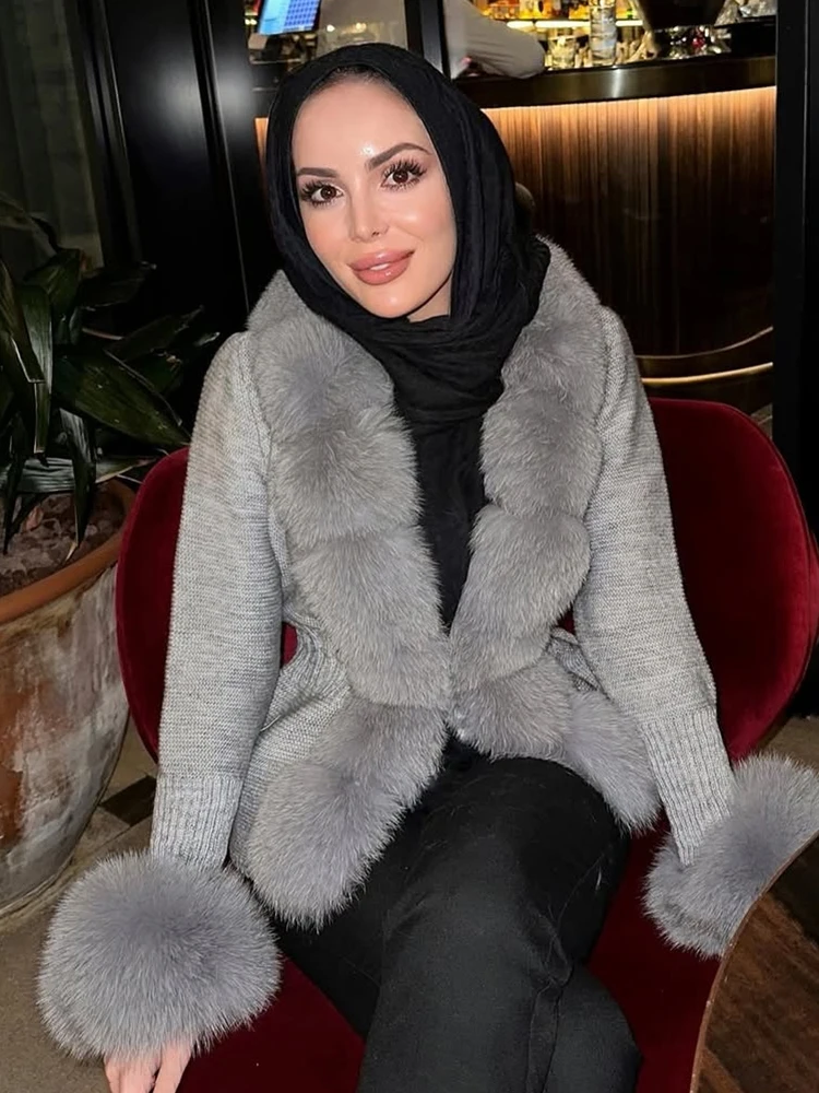 Tuularose Fashion Women's Fur Coat Winter Thickened Warm Plush Patchwork Lace-up Fur Cardigan Casual Office Lady Female Outwear