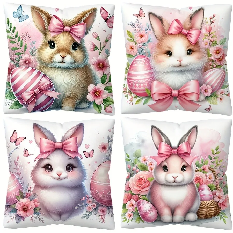 Easter bunny with bow print Nordic home decoration pillowcase holiday bedroom living room decoration polyester cushion cover