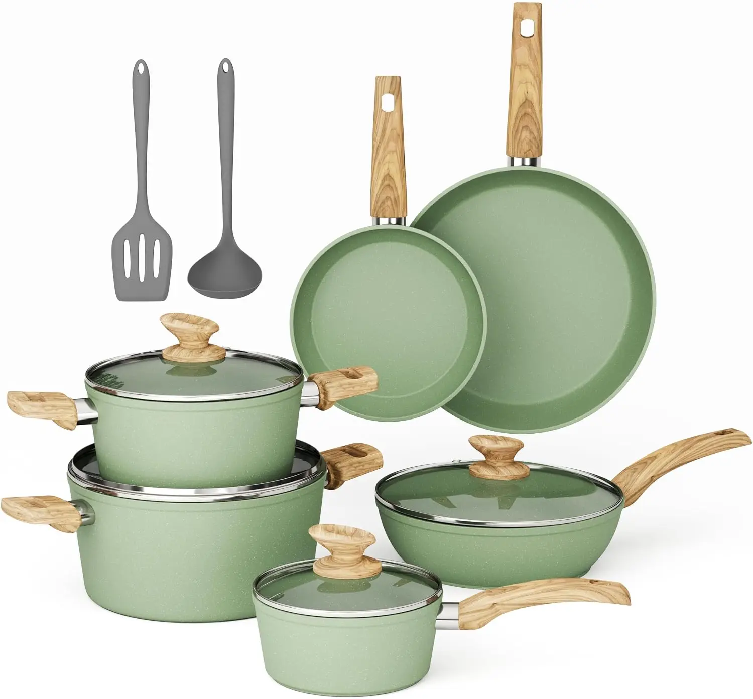 Pots and Pans Set Non Stick, 12 Pcs Kitchen Cookware Sets | Induction Compatible, Granite Nonstick Pans Set for Cooking, 100% PF