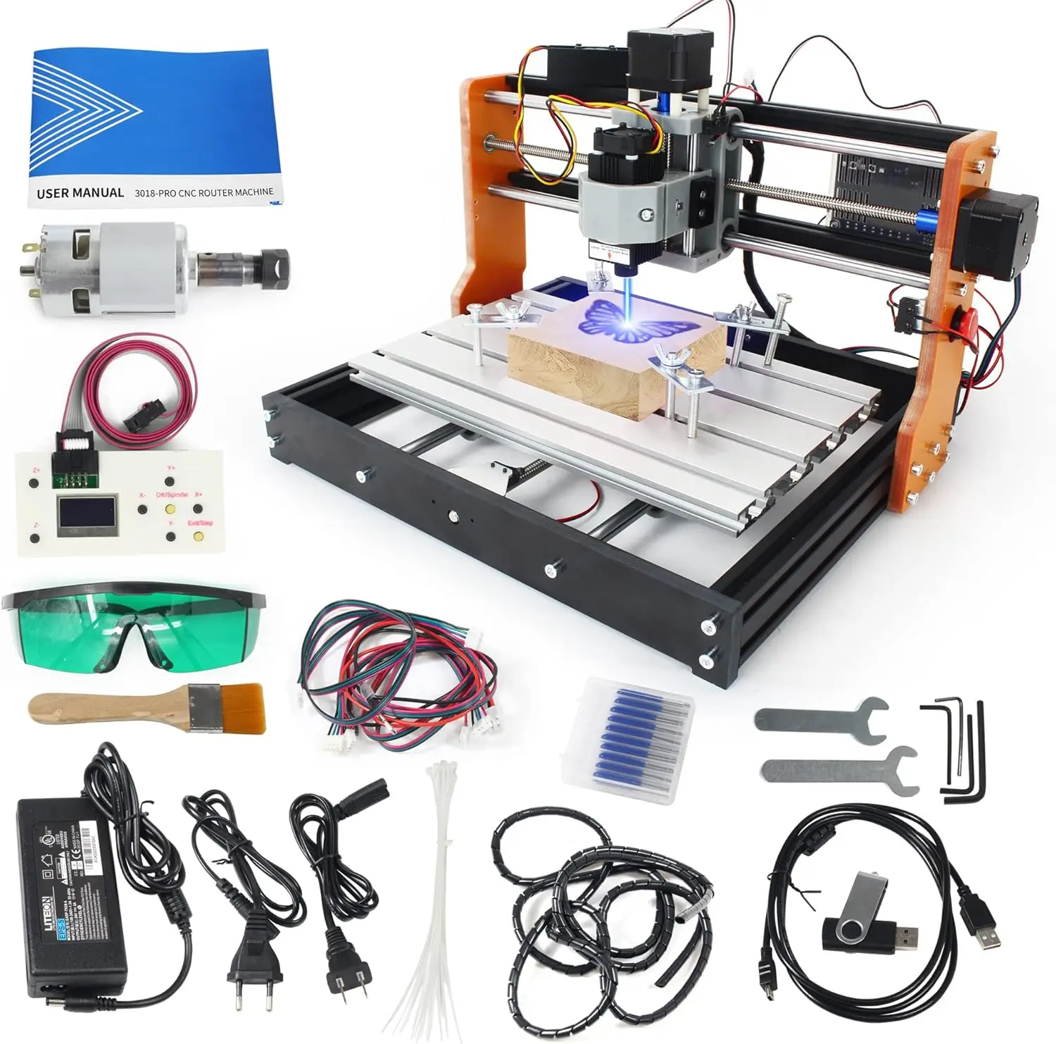 2 in 1 CNC 3018 Pro Engraver Machine,DIY Mini CNC Router Kit Cutting Milling Engraving on Acrylic PVC PCB Wood