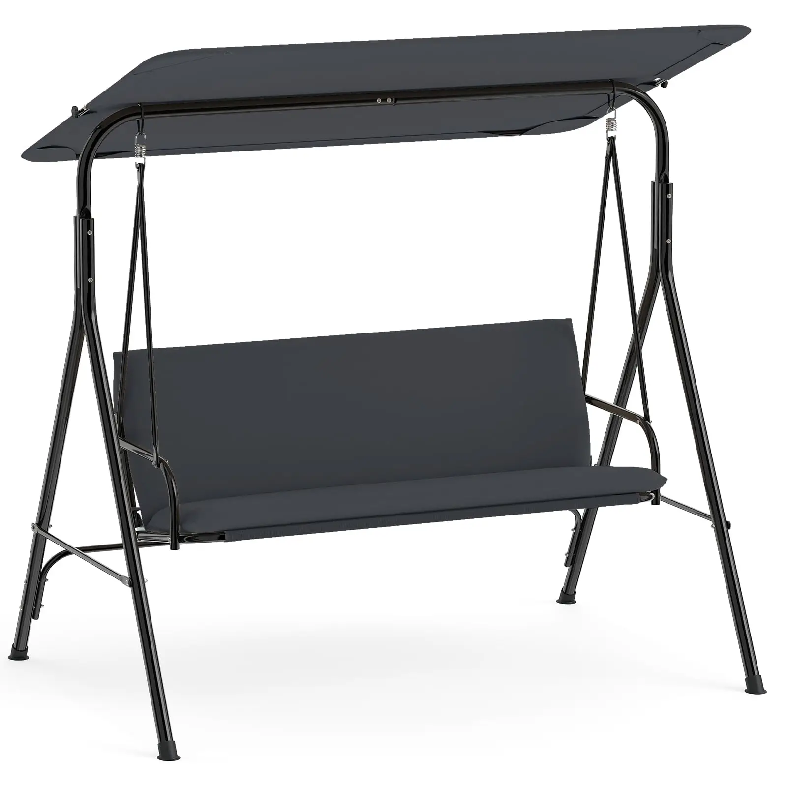 3 Person Porch Swing, Outdoor Swing with Removable Cushions, Solid Metal Structure, Patio Swing with Adjustable Canopy