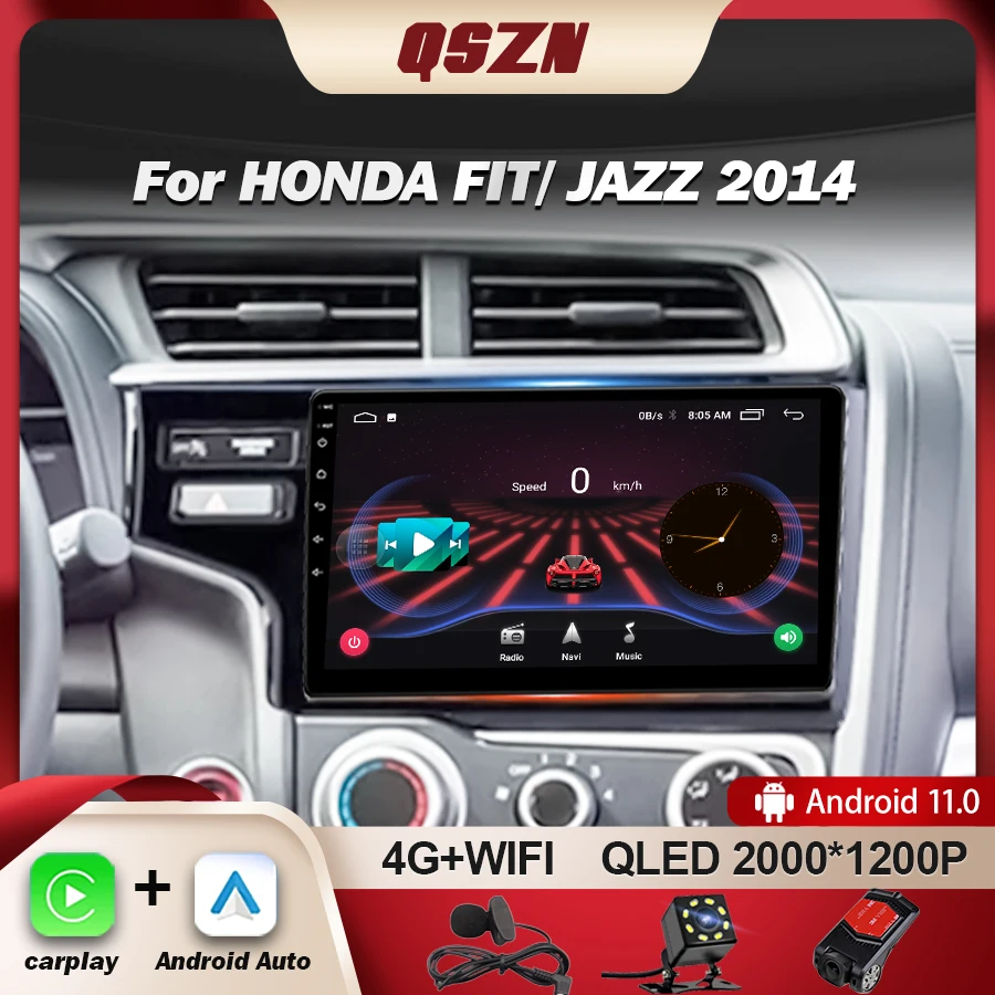 

QSZN Carplay Autoradio Android 13 For Honda Fit Jazz 2014 2015 2016 2017 Car Radio Multimedia Video Player Navigation GPS Stereo