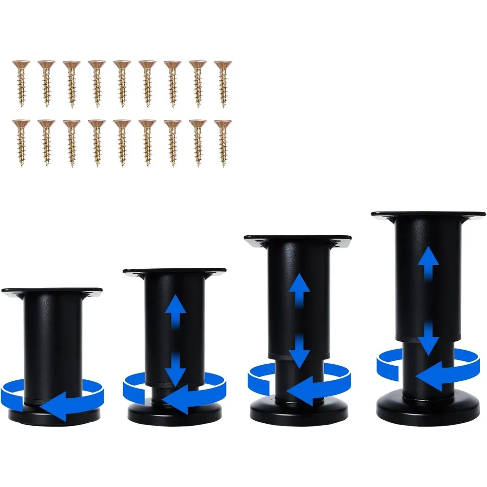 

4 Pcs Adjustable Height Furniture Support Legs [with Screws] 3.15-4.72 inch, Metal Heavy Duty Furniture Replacement Legs for Cha