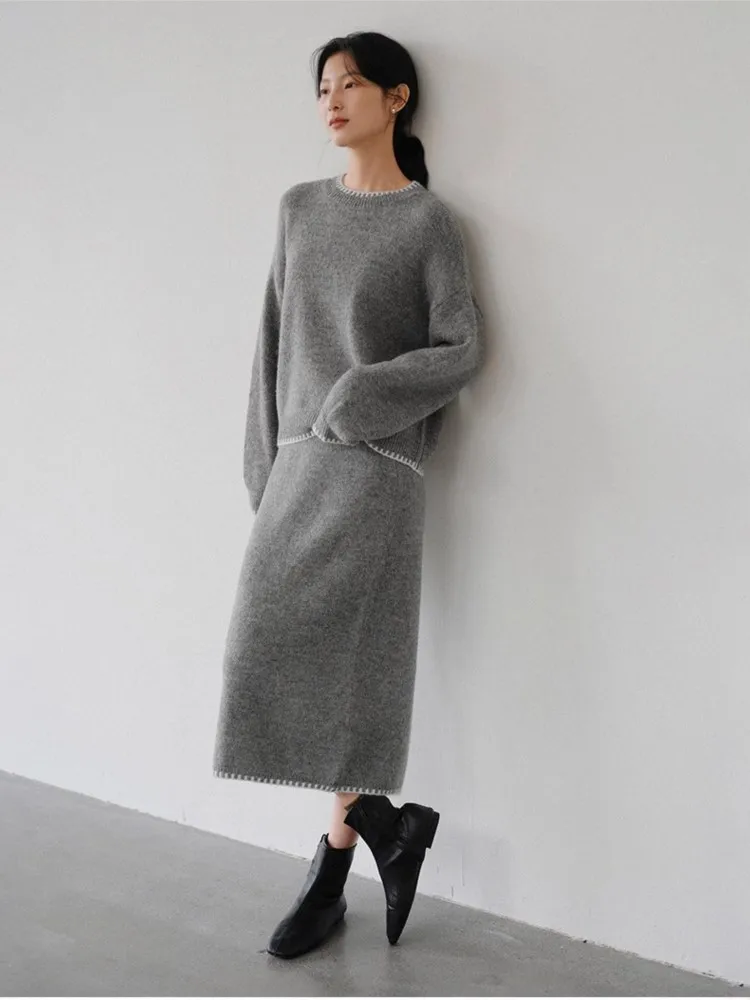 

Elegant Two Piece Outfits 2 Pieces Set For Woman New In Matching Sets Casual Commuting Solid Color Simple Style All-match Skirts