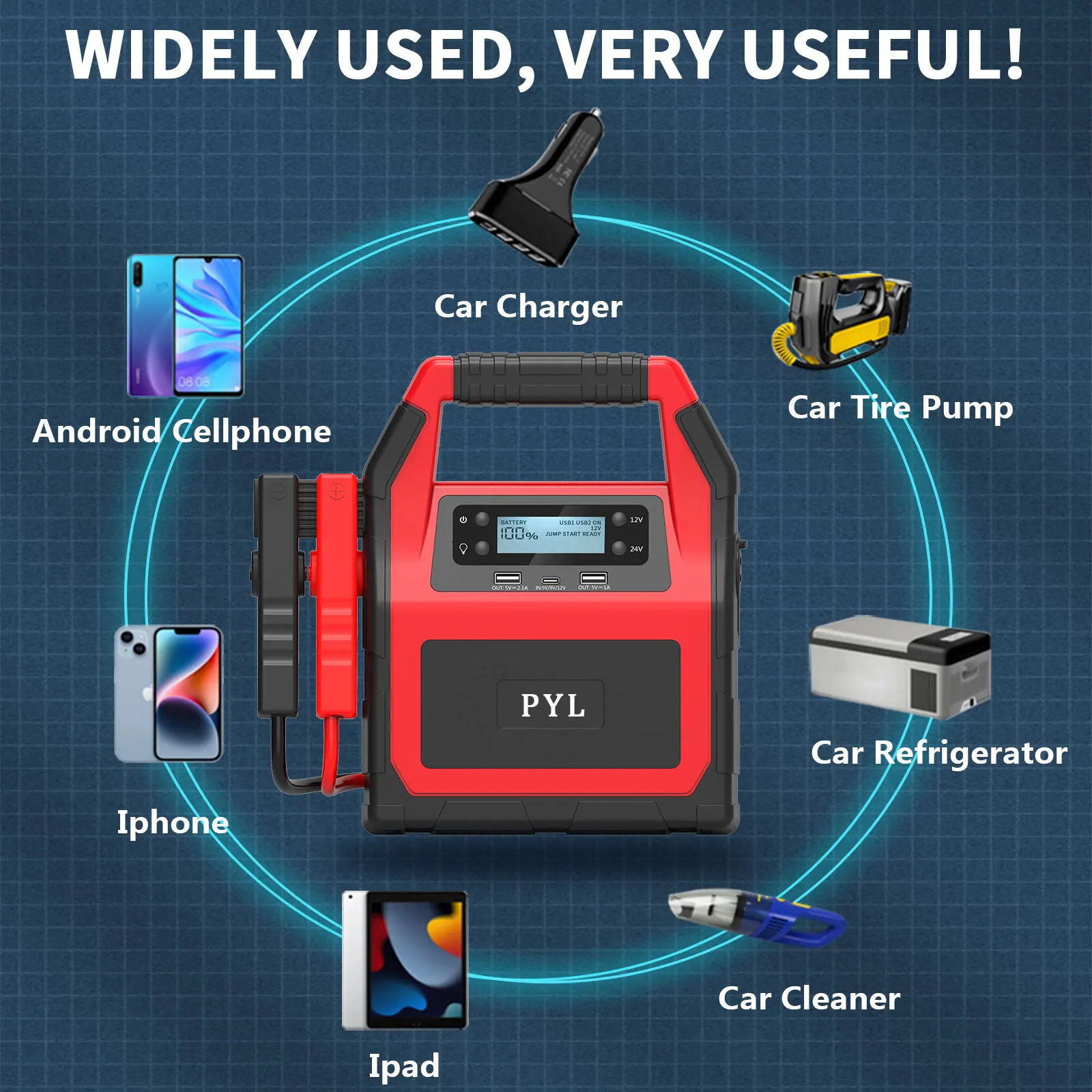 12/24V Portable Car Jump Starter Power Bank 46800mah Booster Battery Charger for Turck Car Up to 20L Gas and Diesel Engines