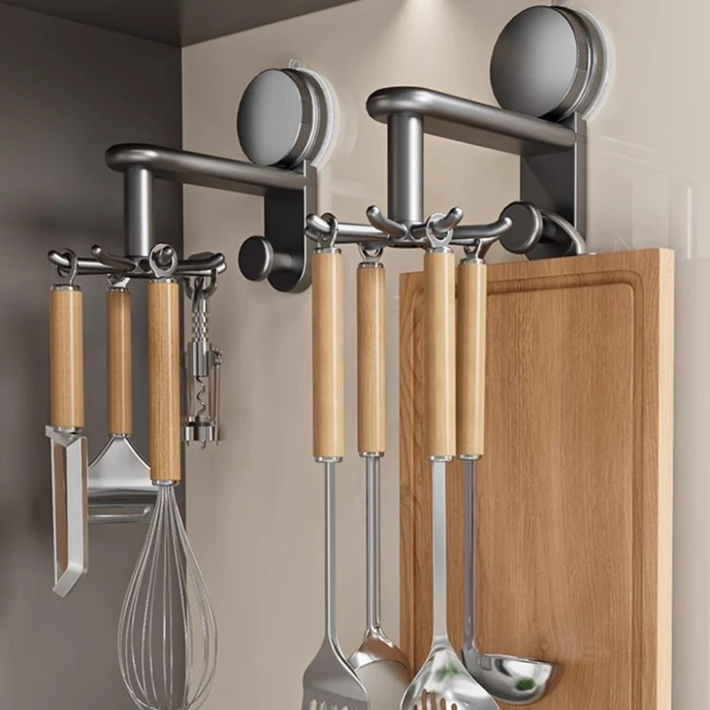 360 Rotating Suction Cup Hooks Wall Mounted for Kitchen Utensil Organizer Spatula Spoon Holder No Drill Anti Drop Rack Retail