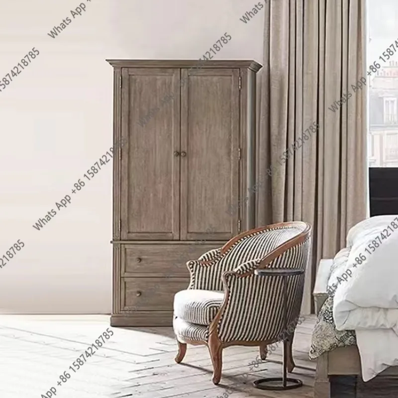 X30 American Rural Solid Wood Double-door Wardrobe Old Locker European Retro Carved Four-door Wardrobe Fixed Wardrobe