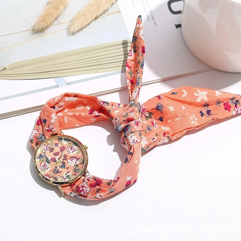 

Fashion Ladies Flower Fabric Watch Dress Watch Fabric Clock Sweet Girl Hande Decoration Accessories for Women