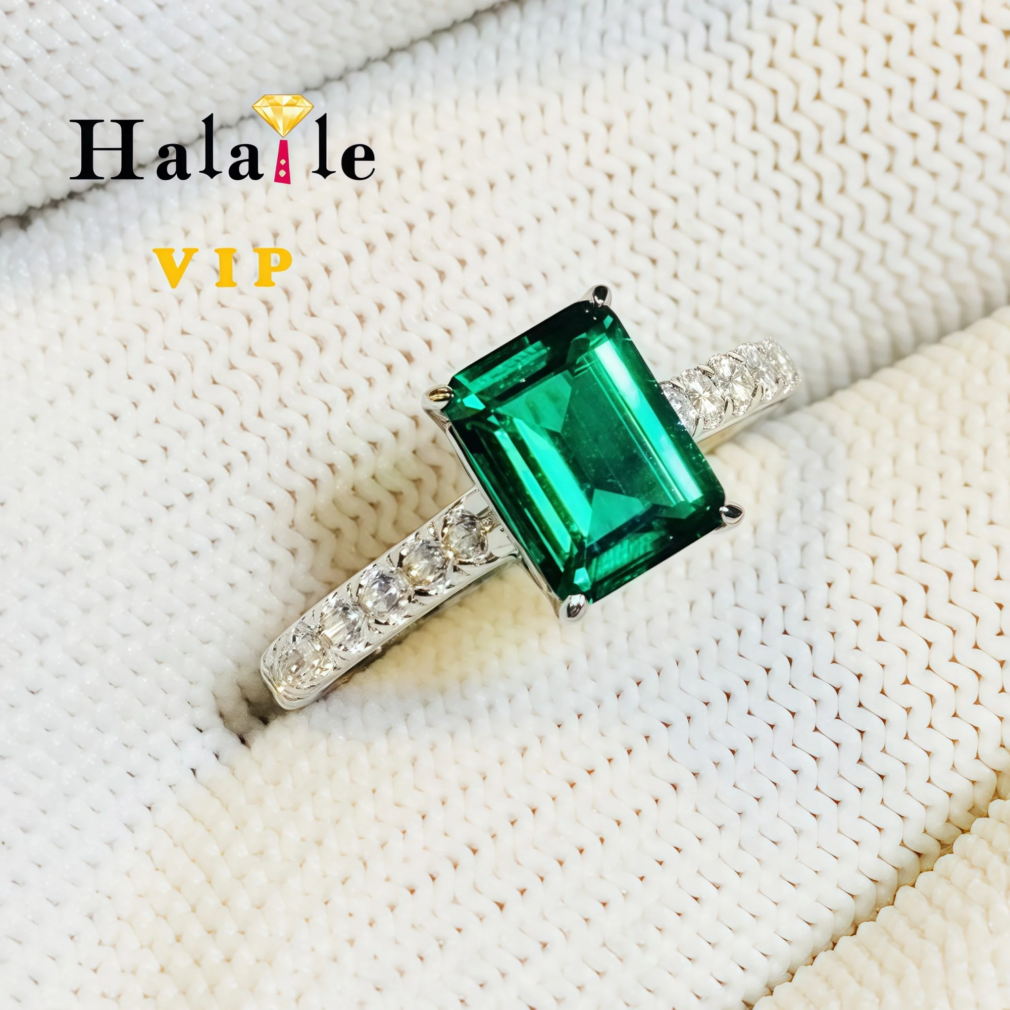 

Halaile 5*7mm 1ct Zambian Emerald Rings Lab-Grown S925 Silver For Women Sparkling Fine Jewelry Wedding Gift